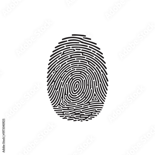 Unique biometric identification fingerprint scan icon. Digital security authentication and forensic evidence symbol.