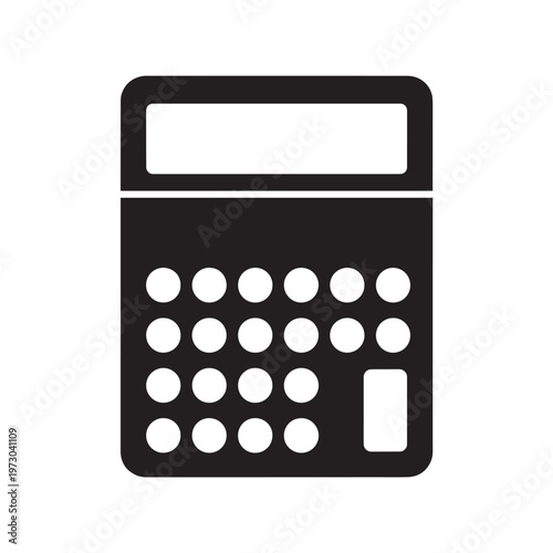 Financial math calculator icon, accounting business tool symbol, electronic bookkeeping and tax computation graphic.