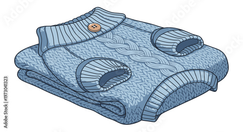 Folded Blue Knit Sweater with Cable Pattern, Cozy Winter Clothing