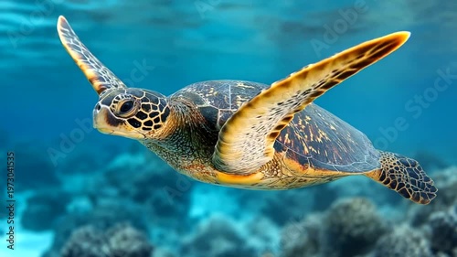 Sea Turtle Swimming Gracefully in Clear Ocean Waters