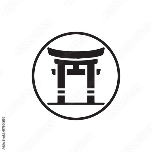 Torii gate icon on white background or silhouette vector 