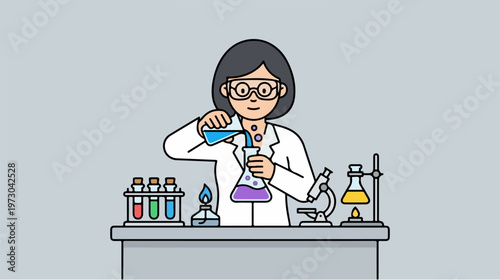 Woman in lab coat working.