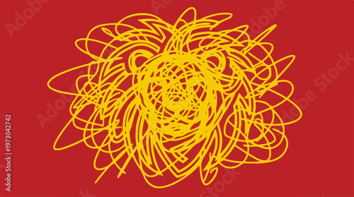 Yellow scribbles on red background.