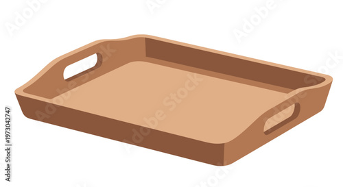 Wooden serving tray with handles isolated on white background