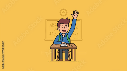 Young Boy Sitting At Desk.