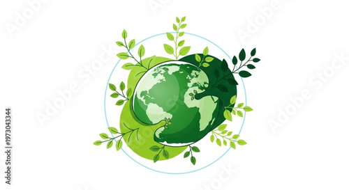 Green earth globe with leaves and recycling symbol eco friendly concept for sustainable living and environmental conservation