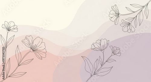 Minimalist line drawing flowers on pastel background soft colors elegant illustration for design