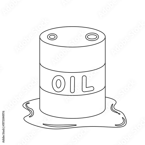 ドラム缶と流出する液体のシンプルな線画アイコン | 石油や燃料のエネルギーイメージ