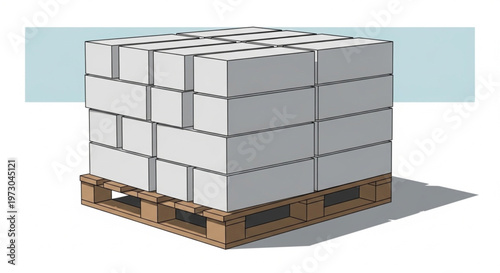 Isometric Illustration of Stacked Construction Blocks on a Wooden Pallet
