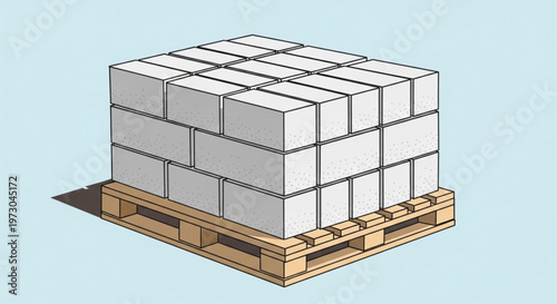 Illustration of Concrete Blocks Stacked on a Wooden Pallet
