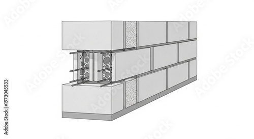 Reinforced Concrete Core Filling in AAC Block Wall Construction Detail Illustration