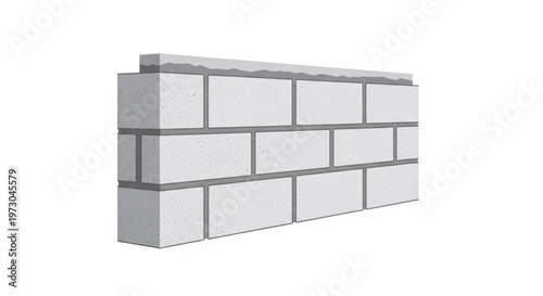 AAC Block Wall with Top Mortar Bed Layer Isometric Construction Illustration