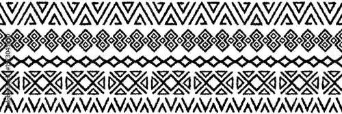 Seamless border, ethnic geometric ornament, African or Indian style tribal pattern, vector design, isolated on white background