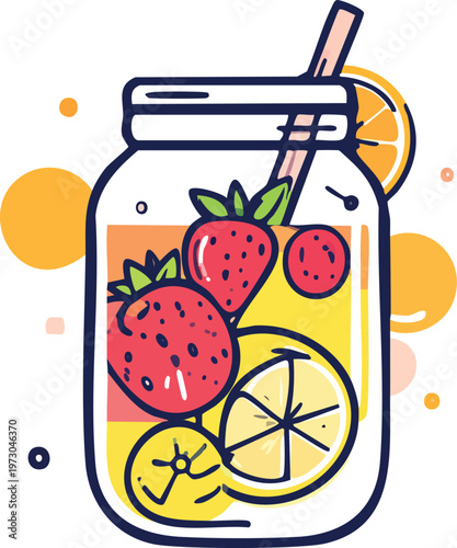 Strawberry jam in glass with fresh strawberries