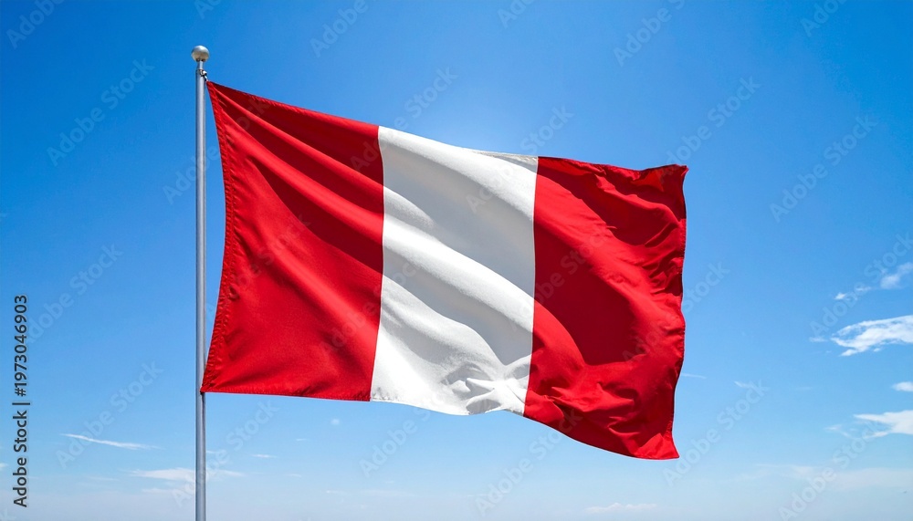 Naklejka premium Peru National Flag Waving in Sky