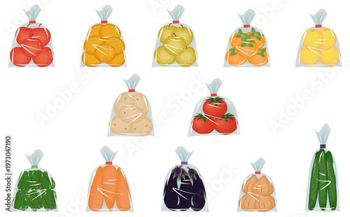 袋詰めの野菜と果物セット