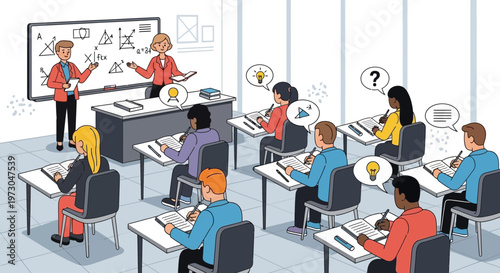 Students Learning Math in Classroom with Teachers and Ideas