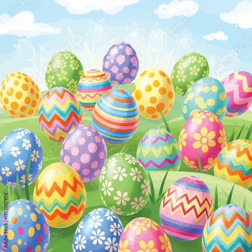 Colorful Easter Eggs Decoration Holiday.