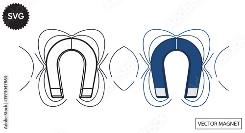 Horseshoe Magnet with Magnetic Field Lines - Vector Illustration