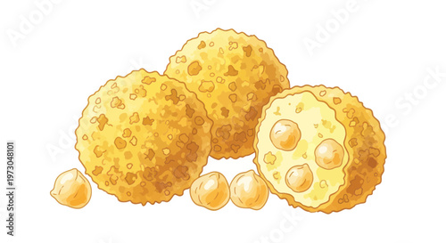 Golden Fried Chickpea Fritters, Arancini Balls, Delicious Appetizer, Isolated