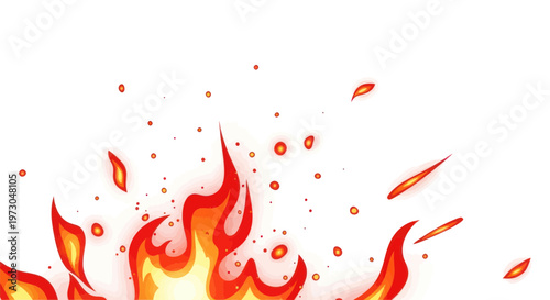 Fiery Flames and Sparks on White Background