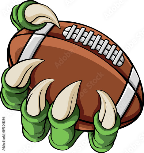 An American Football claw sports illustration of an eagle or animal monster hand holding ball
