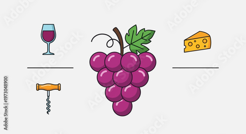 Bunch of purple grapes with leaf.