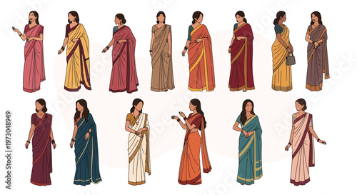 Collection of Diverse Women in Traditional Indian Sarees, Showcasing Cultural Attire