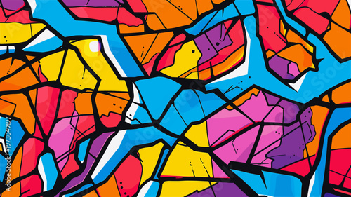 カラフルなモザイクアートのステンドグラス風イラスト