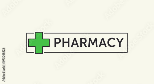 Clean and Professional Pharmacy Branding Emblem Featuring a Green Medical Plus Symbol