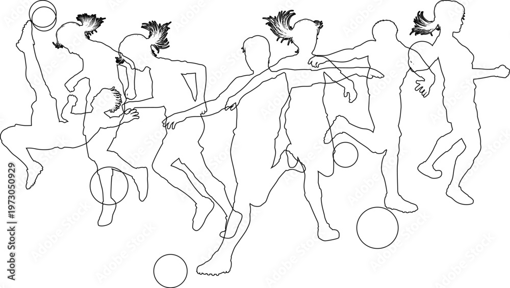 Obraz premium Soccer football player male and female silhouette outlines men and women group