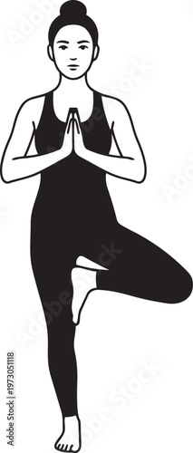 Minimalist Yoga Tree Pose (Vrksasana) Illustration - Isolated Flat Vector on White Background