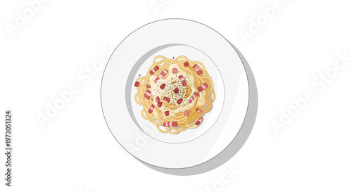Plate of spaghetti carbonara with bacon and pepper