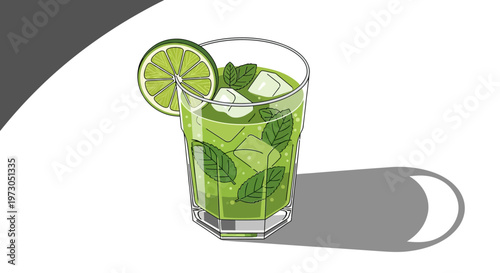 Refreshing green drink with lime and mint leaves