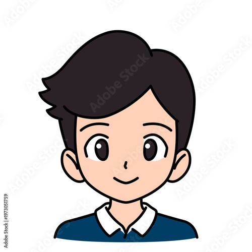 Male cartoon character smiling vector illustration. Friendly man portrait avatar isolated on white background.