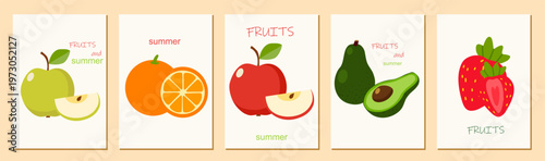 modern fruit posters for interior ,  wallpaper, wall decor, print, postcard, cover, template, banner