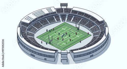 Aerial View of American Football Stadium with Players on Field and Spectators