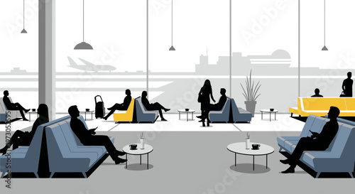 Modern Airport Lounge with Travelers Waiting for Flights