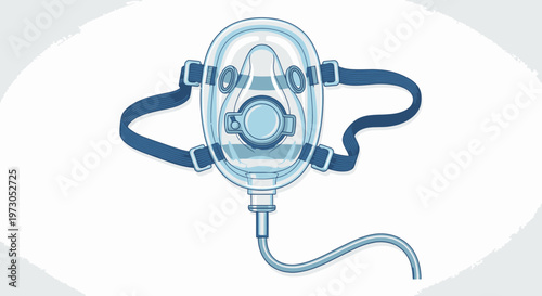 Medical Oxygen Mask with Straps, Healthcare Equipment Illustration