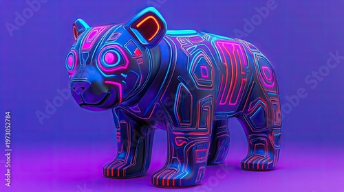 Neon Cyberpunk Bear: Futuristic Animal Art with Vibrant Glowing Lines