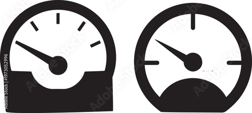 Set of two simple gauge icons with needles pointing to different levels