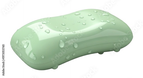 Green Soap Bar with Water Droplets Isolated on White