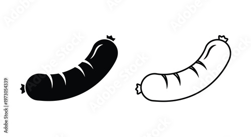 Two sausage illustrations one solid black and one outline a stark silhouette