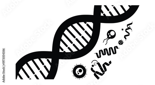 Genetic elements including dna strand cells and sperm black silhouette