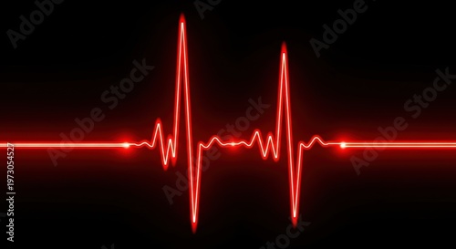 Red Heartbeat Pulse Line on Black Background.