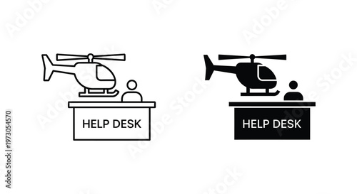 Help desk support with a helicopter and person a stark silhouette