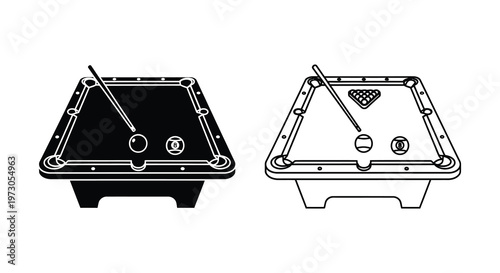 Billiard table depiction in two contrasting styles a bold silhouette