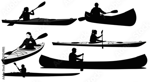 Kayak silhouettes, Canoe silhouette, Woman kayaking silhouette, Kayaking silhouette, Kayak SVG, Kayak vector set