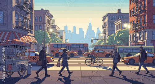 Pixel Art New York City Street Scene with Pedestrians and Traffic