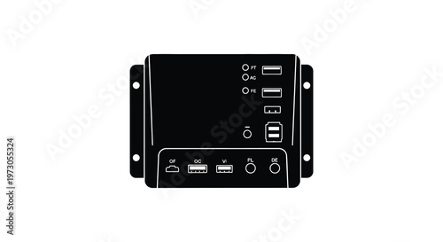 Black network attached storage device isolated on a white background silhouette